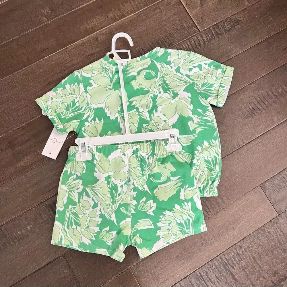 Jessica Simpson Matching Outfit Set Toddlers Girl 4T Tropical Floral Green Girls